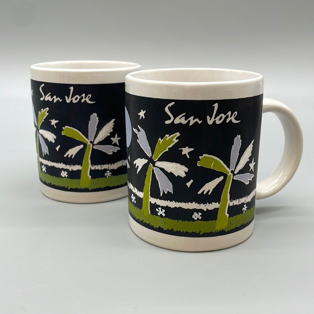 2 San Jose Palm Tree Coffee Tea Mugs Souvenir